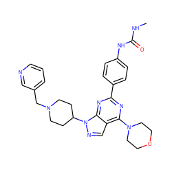 CNC(=O)Nc1ccc(-c2nc(N3CCOCC3)c3cnn(C4CCN(Cc5cccnc5)CC4)c3n2)cc1 ZINC000043062884