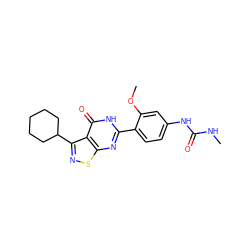 CNC(=O)Nc1ccc(-c2nc3snc(C4CCCCC4)c3c(=O)[nH]2)c(OC)c1 ZINC000084620100