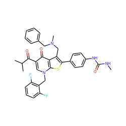 CNC(=O)Nc1ccc(-c2sc3c(c2CN(C)Cc2ccccc2)c(=O)c(C(=O)C(C)C)cn3Cc2c(F)cccc2F)cc1 ZINC000003942352