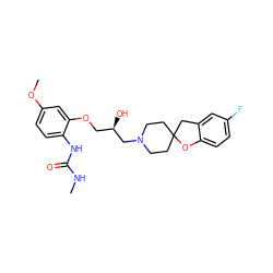 CNC(=O)Nc1ccc(OC)cc1OC[C@@H](O)CN1CCC2(CC1)Cc1cc(F)ccc1O2 ZINC000103235641