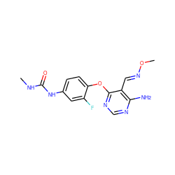 CNC(=O)Nc1ccc(Oc2ncnc(N)c2/C=N/OC)c(F)c1 ZINC000066066414