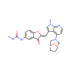 CNC(=O)Nc1ccc2c(c1)C(=O)/C(=C/c1cn(C)c3nccc(N4C[C@@H]5CC[C@H](C4)O5)c13)O2 ZINC000049070420