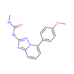 CNC(=O)Nc1nc2cccc(-c3ccc(OC)cc3)n2n1 ZINC000299823757