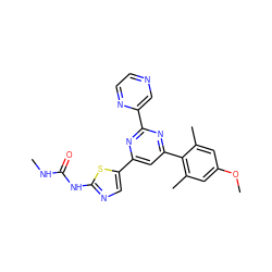 CNC(=O)Nc1ncc(-c2cc(-c3c(C)cc(OC)cc3C)nc(-c3cnccn3)n2)s1 ZINC000084707540