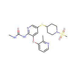 CNC(=O)Nc1ncc(SC2CCN(S(C)(=O)=O)CC2)cc1Oc1cccnc1C ZINC000299827902