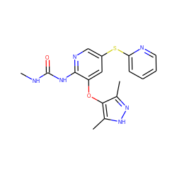 CNC(=O)Nc1ncc(Sc2ccccn2)cc1Oc1c(C)n[nH]c1C ZINC000299831247