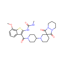 CNC(=O)Nc1sc2c(OC)cccc2c1C(=O)N1CCC(N2CCCC3(C2)C(=O)N2CCCCN2C3=O)CC1 ZINC000043207917