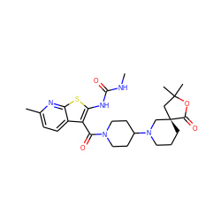 CNC(=O)Nc1sc2nc(C)ccc2c1C(=O)N1CCC(N2CCC[C@@]3(C2)CC(C)(C)OC3=O)CC1 ZINC000043197872