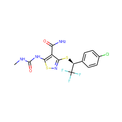 CNC(=O)Nc1snc(S[C@@H](c2ccc(Cl)cc2)C(F)(F)F)c1C(N)=O ZINC000036348974