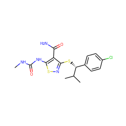 CNC(=O)Nc1snc(S[C@H](c2ccc(Cl)cc2)C(C)C)c1C(N)=O ZINC000036348967