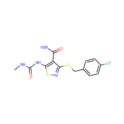 CNC(=O)Nc1snc(SCc2ccc(Cl)cc2)c1C(N)=O ZINC000036348935