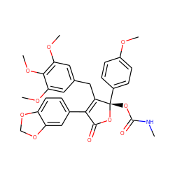 CNC(=O)O[C@@]1(c2ccc(OC)cc2)OC(=O)C(c2ccc3c(c2)OCO3)=C1Cc1cc(OC)c(OC)c(OC)c1 ZINC000026822708