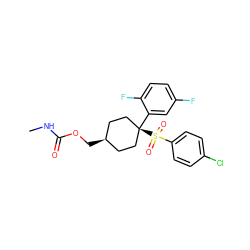 CNC(=O)OC[C@H]1CC[C@@](c2cc(F)ccc2F)(S(=O)(=O)c2ccc(Cl)cc2)CC1 ZINC000253640118