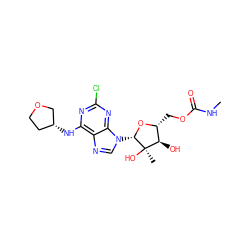 CNC(=O)OC[C@H]1O[C@@H](n2cnc3c(N[C@@H]4CCOC4)nc(Cl)nc32)[C@](C)(O)[C@@H]1O ZINC000029040317