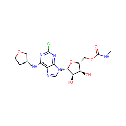 CNC(=O)OC[C@H]1O[C@@H](n2cnc3c(N[C@@H]4CCOC4)nc(Cl)nc32)[C@H](O)[C@@H]1O ZINC000013589073