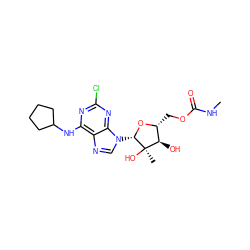 CNC(=O)OC[C@H]1O[C@@H](n2cnc3c(NC4CCCC4)nc(Cl)nc32)[C@](C)(O)[C@@H]1O ZINC000029040289