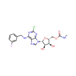 CNC(=O)OC[C@H]1O[C@@H](n2cnc3c(NCc4cccc(I)c4)nc(Cl)nc32)[C@H](O)[C@@H]1O ZINC000042852519