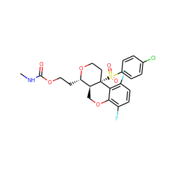 CNC(=O)OCC[C@@H]1OCC[C@@]2(S(=O)(=O)c3ccc(Cl)cc3)c3c(F)ccc(F)c3OC[C@@H]12 ZINC000095576156