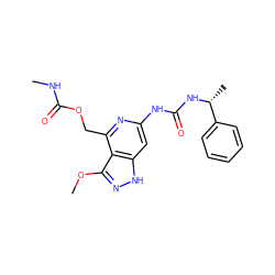 CNC(=O)OCc1nc(NC(=O)N[C@H](C)c2ccccc2)cc2[nH]nc(OC)c12 ZINC001772593512