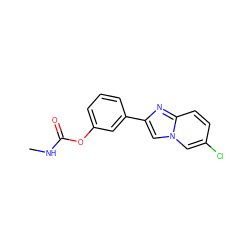 CNC(=O)Oc1cccc(-c2cn3cc(Cl)ccc3n2)c1 ZINC000000387376