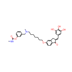 CNC(=O)Oc1cccc(CN(C)CCCCCCCOc2ccc3c(c2)C/C(=C\c2cc(O)c(O)c(O)c2)C3=O)c1 ZINC000049777104