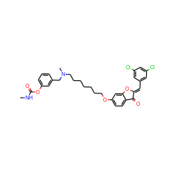 CNC(=O)Oc1cccc(CN(C)CCCCCCCOc2ccc3c(c2)O/C(=C\c2cc(Cl)cc(Cl)c2)C3=O)c1 ZINC000014947400