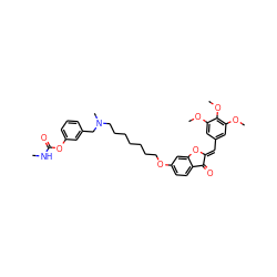 CNC(=O)Oc1cccc(CN(C)CCCCCCCOc2ccc3c(c2)O/C(=C\c2cc(OC)c(OC)c(OC)c2)C3=O)c1 ZINC000014947390