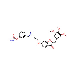 CNC(=O)Oc1cccc(CN(C)CCCOc2ccc3c(c2)O/C(=C\c2cc(OC)c(OC)c(OC)c2)C3=O)c1 ZINC000014947388