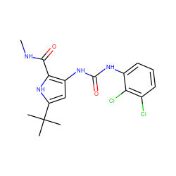 CNC(=O)c1[nH]c(C(C)(C)C)cc1NC(=O)Nc1cccc(Cl)c1Cl ZINC000028222524