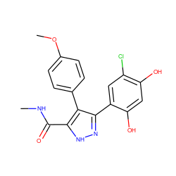 CNC(=O)c1[nH]nc(-c2cc(Cl)c(O)cc2O)c1-c1ccc(OC)cc1 ZINC000004617891