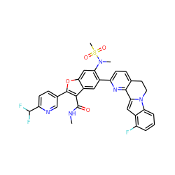 CNC(=O)c1c(-c2ccc(C(F)F)nc2)oc2cc(N(C)S(C)(=O)=O)c(-c3ccc4c(n3)-c3cc5c(F)cccc5n3CC4)cc12 ZINC000212183594