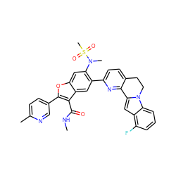 CNC(=O)c1c(-c2ccc(C)nc2)oc2cc(N(C)S(C)(=O)=O)c(-c3ccc4c(n3)-c3cc5c(F)cccc5n3CC4)cc12 ZINC000212188179