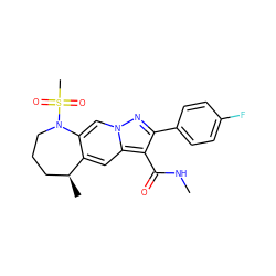 CNC(=O)c1c(-c2ccc(F)cc2)nn2cc3c(cc12)[C@@H](C)CCCN3S(C)(=O)=O ZINC000143369255