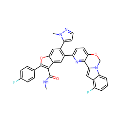 CNC(=O)c1c(-c2ccc(F)cc2)oc2cc(-c3ccnn3C)c(-c3ccc4c(n3)-c3cc5c(F)cccc5n3CO4)cc12 ZINC000148300224