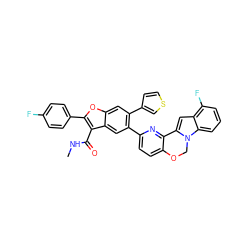 CNC(=O)c1c(-c2ccc(F)cc2)oc2cc(-c3ccsc3)c(-c3ccc4c(n3)-c3cc5c(F)cccc5n3CO4)cc12 ZINC000148305170