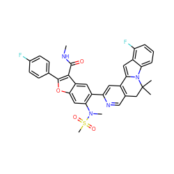 CNC(=O)c1c(-c2ccc(F)cc2)oc2cc(N(C)S(C)(=O)=O)c(-c3cc4c(cn3)CC(C)(C)n3c-4cc4c(F)cccc43)cc12 ZINC000219567756