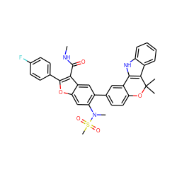 CNC(=O)c1c(-c2ccc(F)cc2)oc2cc(N(C)S(C)(=O)=O)c(-c3ccc4c(c3)-c3[nH]c5ccccc5c3C(C)(C)O4)cc12 ZINC000204995884