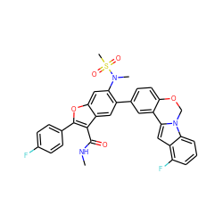 CNC(=O)c1c(-c2ccc(F)cc2)oc2cc(N(C)S(C)(=O)=O)c(-c3ccc4c(c3)-c3cc5c(F)cccc5n3CO4)cc12 ZINC000148073342