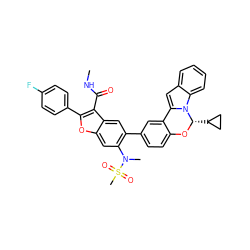 CNC(=O)c1c(-c2ccc(F)cc2)oc2cc(N(C)S(C)(=O)=O)c(-c3ccc4c(c3)-c3cc5ccccc5n3[C@H](C3CC3)O4)cc12 ZINC000218286006