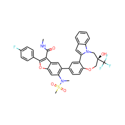 CNC(=O)c1c(-c2ccc(F)cc2)oc2cc(N(C)S(C)(=O)=O)c(-c3ccc4c(c3)-c3cc5ccccc5n3C[C@](O)(C(F)(F)F)CO4)cc12 ZINC000205192223
