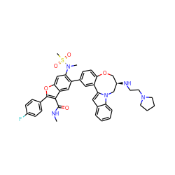 CNC(=O)c1c(-c2ccc(F)cc2)oc2cc(N(C)S(C)(=O)=O)c(-c3ccc4c(c3)-c3cc5ccccc5n3C[C@H](NCCN3CCCC3)CO4)cc12 ZINC000205192761