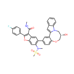 CNC(=O)c1c(-c2ccc(F)cc2)oc2cc(N(C)S(C)(=O)=O)c(-c3ccc4c(c3)-c3cc5ccccc5n3C[C@H](O)CO4)cc12 ZINC000205191809