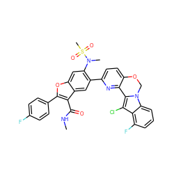 CNC(=O)c1c(-c2ccc(F)cc2)oc2cc(N(C)S(C)(=O)=O)c(-c3ccc4c(n3)-c3c(Cl)c5c(F)cccc5n3CO4)cc12 ZINC000205190566