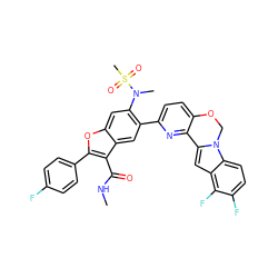 CNC(=O)c1c(-c2ccc(F)cc2)oc2cc(N(C)S(C)(=O)=O)c(-c3ccc4c(n3)-c3cc5c(F)c(F)ccc5n3CO4)cc12 ZINC000205194945