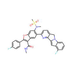 CNC(=O)c1c(-c2ccc(F)cc2)oc2cc(N(C)S(C)(=O)=O)c(-c3ccc4c(n3)-c3cc5c(F)cccc5n3C4)cc12 ZINC000219413534