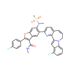 CNC(=O)c1c(-c2ccc(F)cc2)oc2cc(N(C)S(C)(=O)=O)c(-c3ccc4c(n3)-c3cc5c(F)cccc5n3CC=C4)cc12 ZINC000219546867