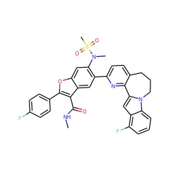 CNC(=O)c1c(-c2ccc(F)cc2)oc2cc(N(C)S(C)(=O)=O)c(-c3ccc4c(n3)-c3cc5c(F)cccc5n3CCC4)cc12 ZINC000219554411