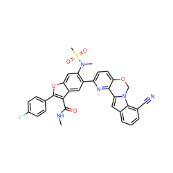 CNC(=O)c1c(-c2ccc(F)cc2)oc2cc(N(C)S(C)(=O)=O)c(-c3ccc4c(n3)-c3cc5cccc(C#N)c5n3CO4)cc12 ZINC000148254223