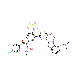 CNC(=O)c1c(-c2ccc(F)cc2)oc2cc(N(C)S(C)(=O)=O)c(-c3ccc4c(n3)-c3cc5cccc(CN(C)C)c5n3CO4)cc12 ZINC000205191497