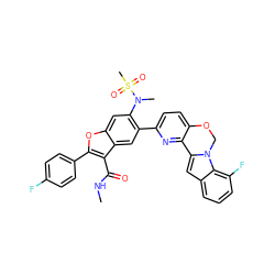 CNC(=O)c1c(-c2ccc(F)cc2)oc2cc(N(C)S(C)(=O)=O)c(-c3ccc4c(n3)-c3cc5cccc(F)c5n3CO4)cc12 ZINC000148254695